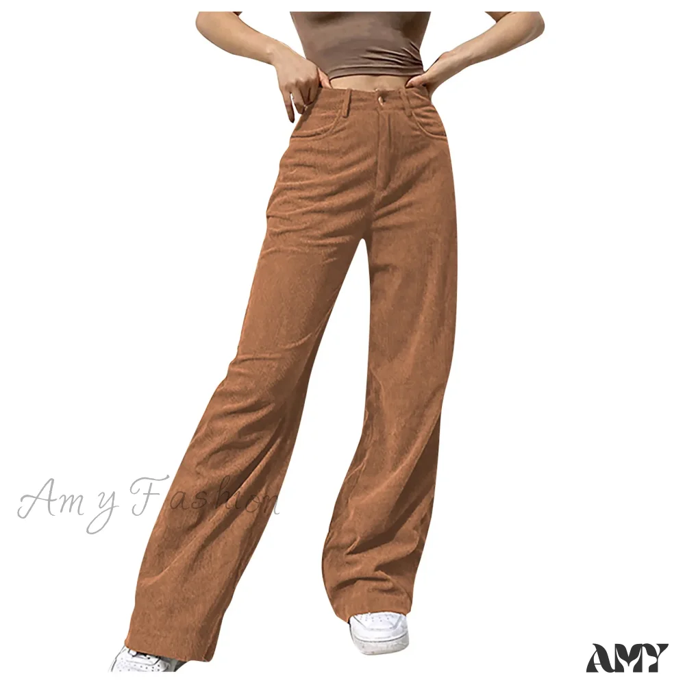 Corduroy Retro High Waist Straight Leg Casual Pants - Image 8