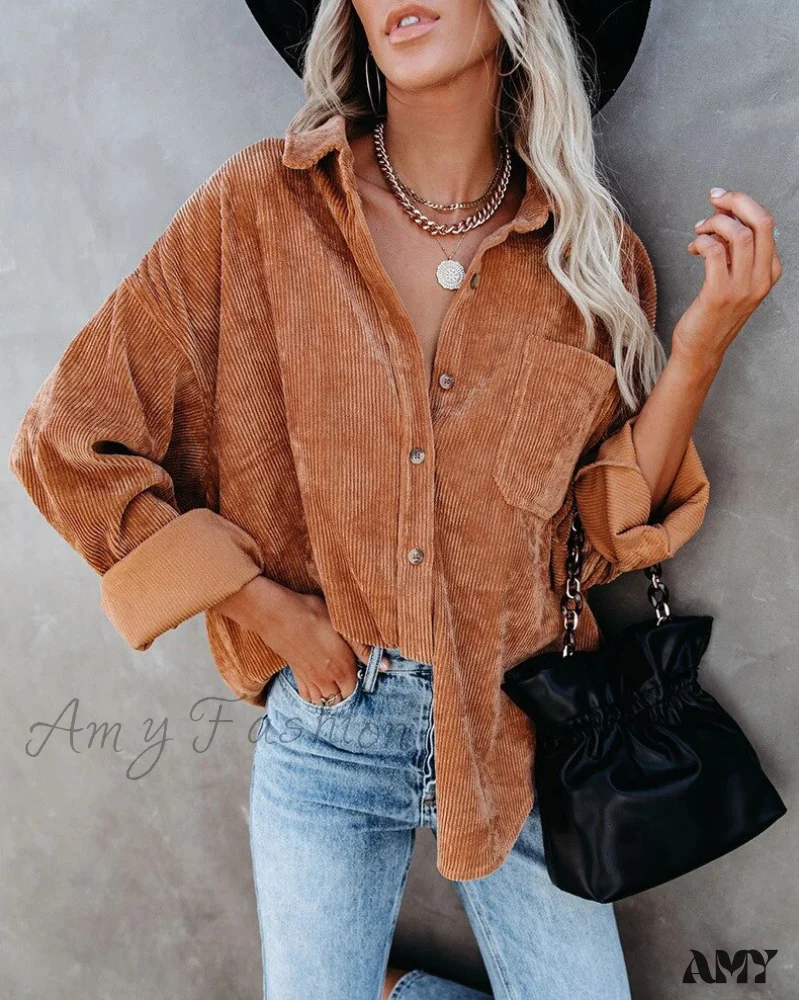 Amy Fashion - Corduroy Tunic Ladies Coats - Image 11