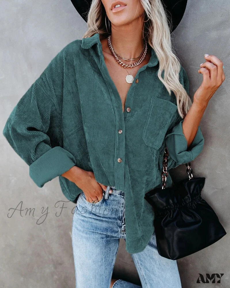 Amy Fashion - Corduroy Tunic Ladies Coats - Image 2