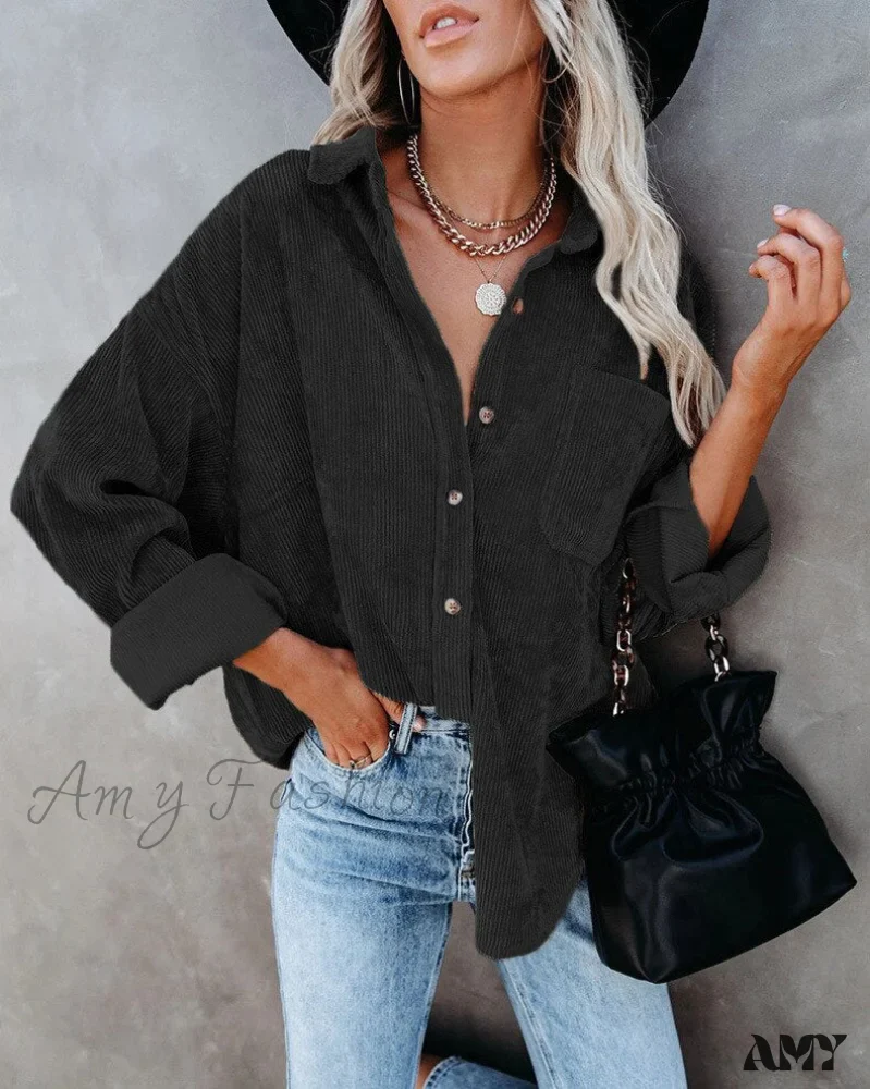 Amy Fashion - Corduroy Tunic Ladies Coats - Image 3