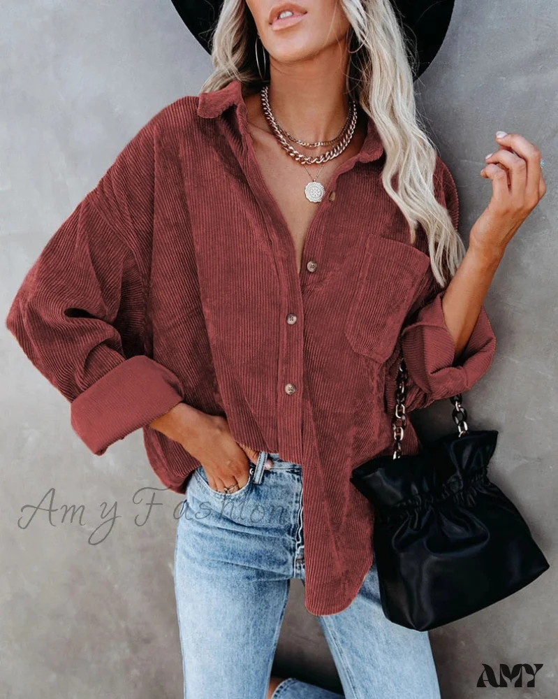 Amy Fashion - Corduroy Tunic Ladies Coats - Image 4