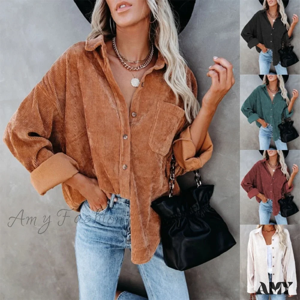 Amy Fashion - Corduroy Tunic Ladies Coats - Image 5