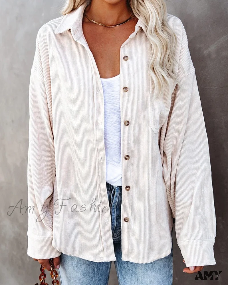 Amy Fashion - Corduroy Tunic Ladies Coats - Image 9