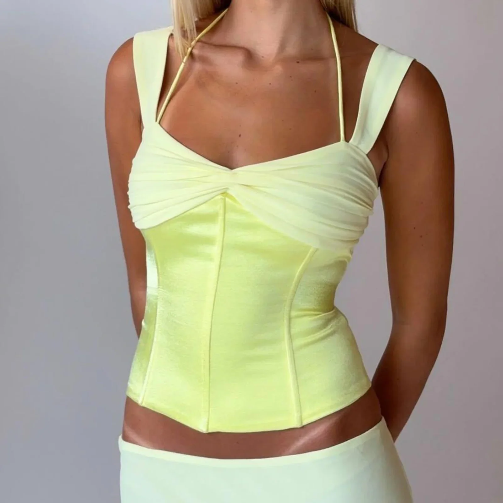 Corset Contrast Straps Crop Top - Image 5
