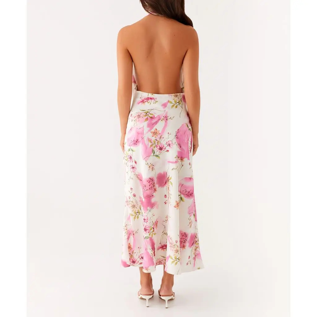 Cowl Neck Floral Halter Vacation Dress - Image 5
