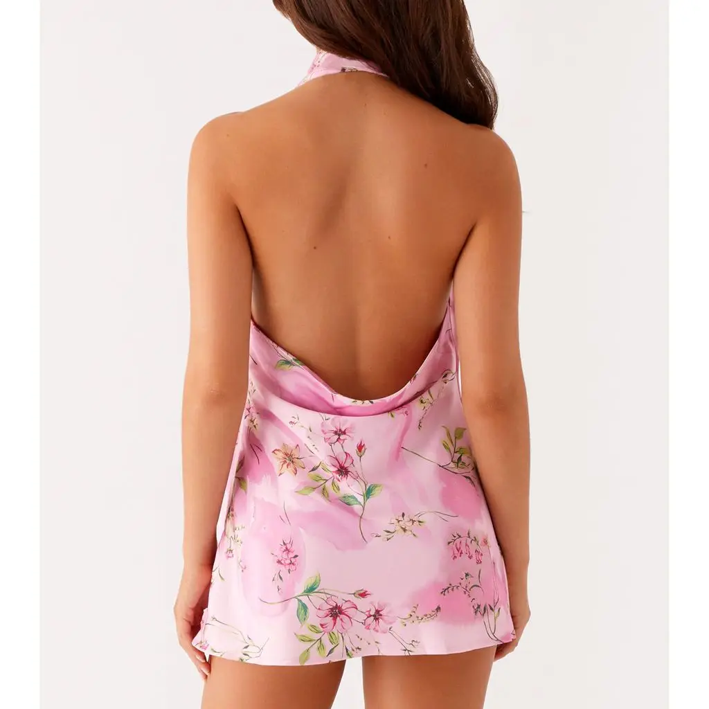 Cowl V-neck Floral A-Line Vacation Dress - Image 4