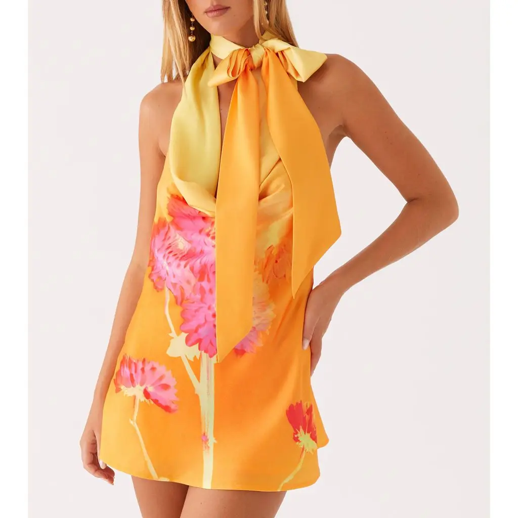 Cowl V-neck Floral A-Line Vacation Dress - Image 5