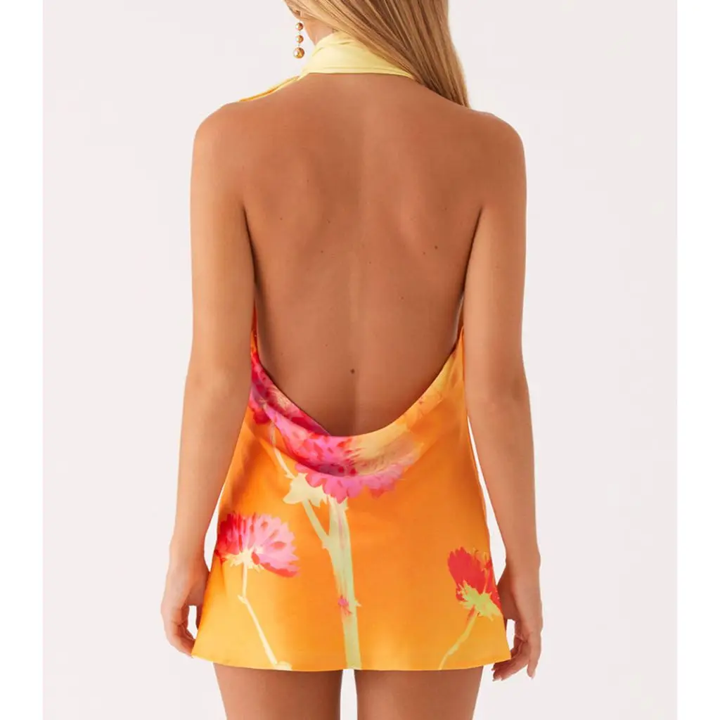 Cowl V-neck Floral A-Line Vacation Dress - Image 6
