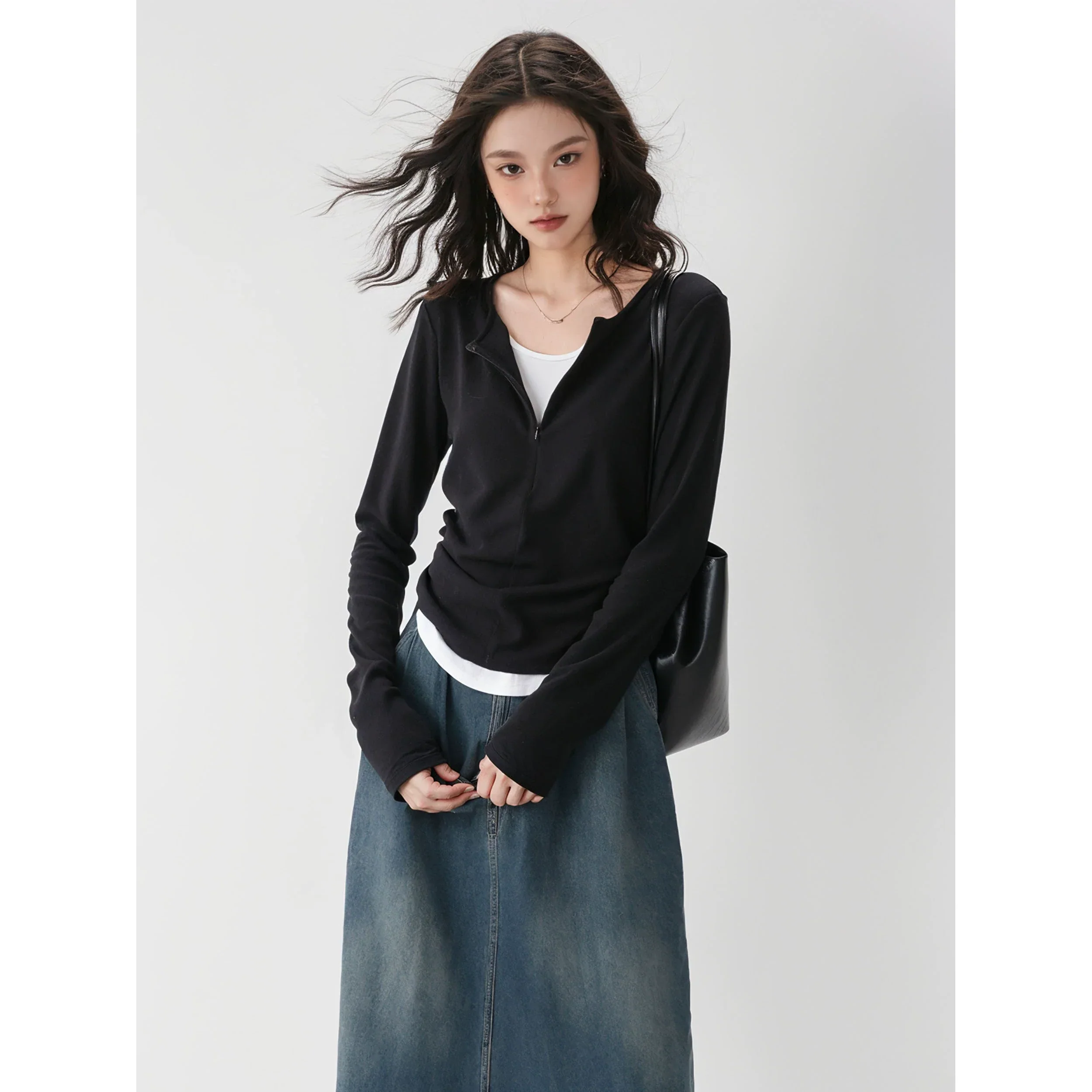 Color Block Mock Two-piece Knit Base Layer - Image 5