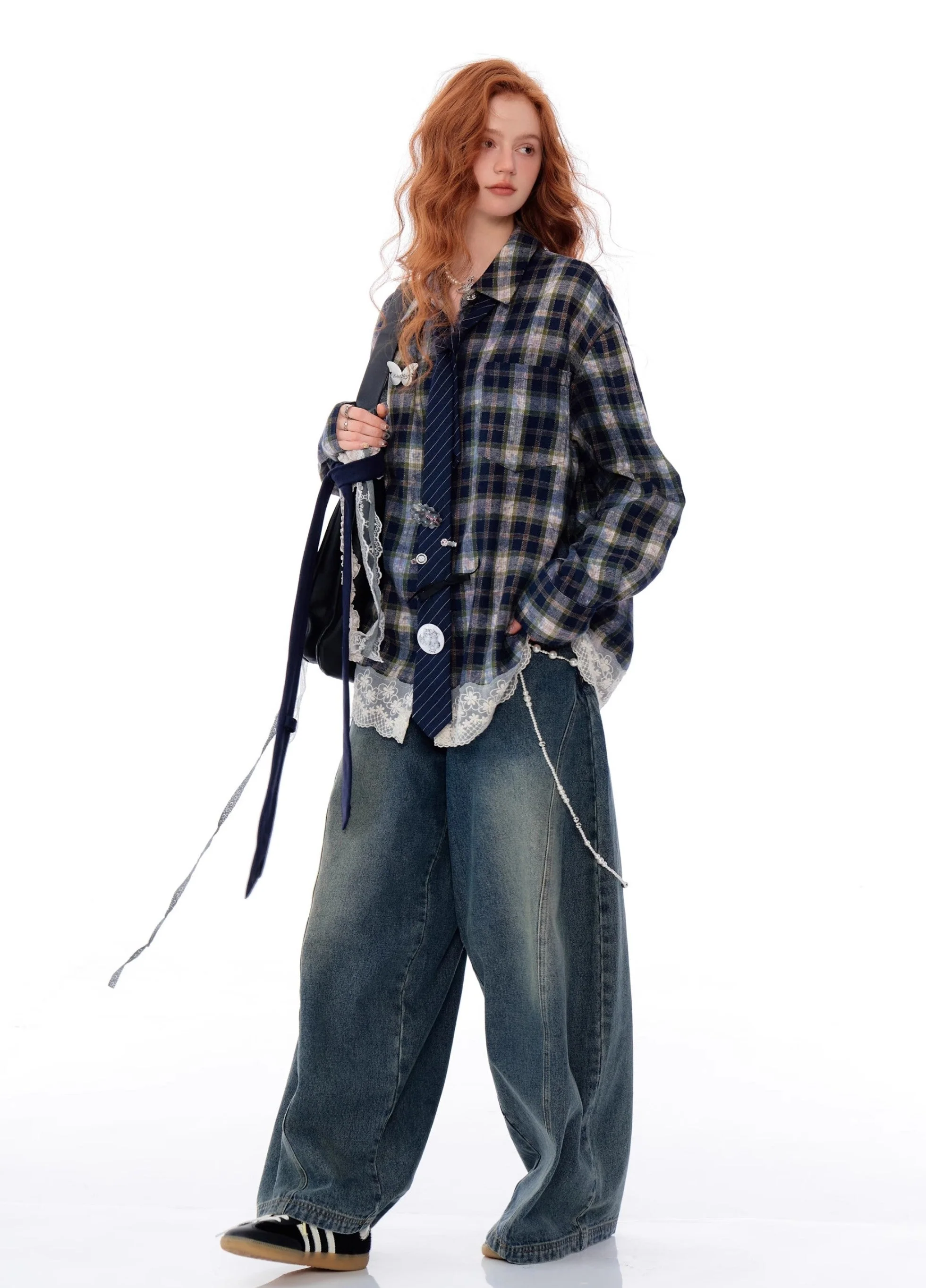 Lace Trim Plaid Button Up - Image 2