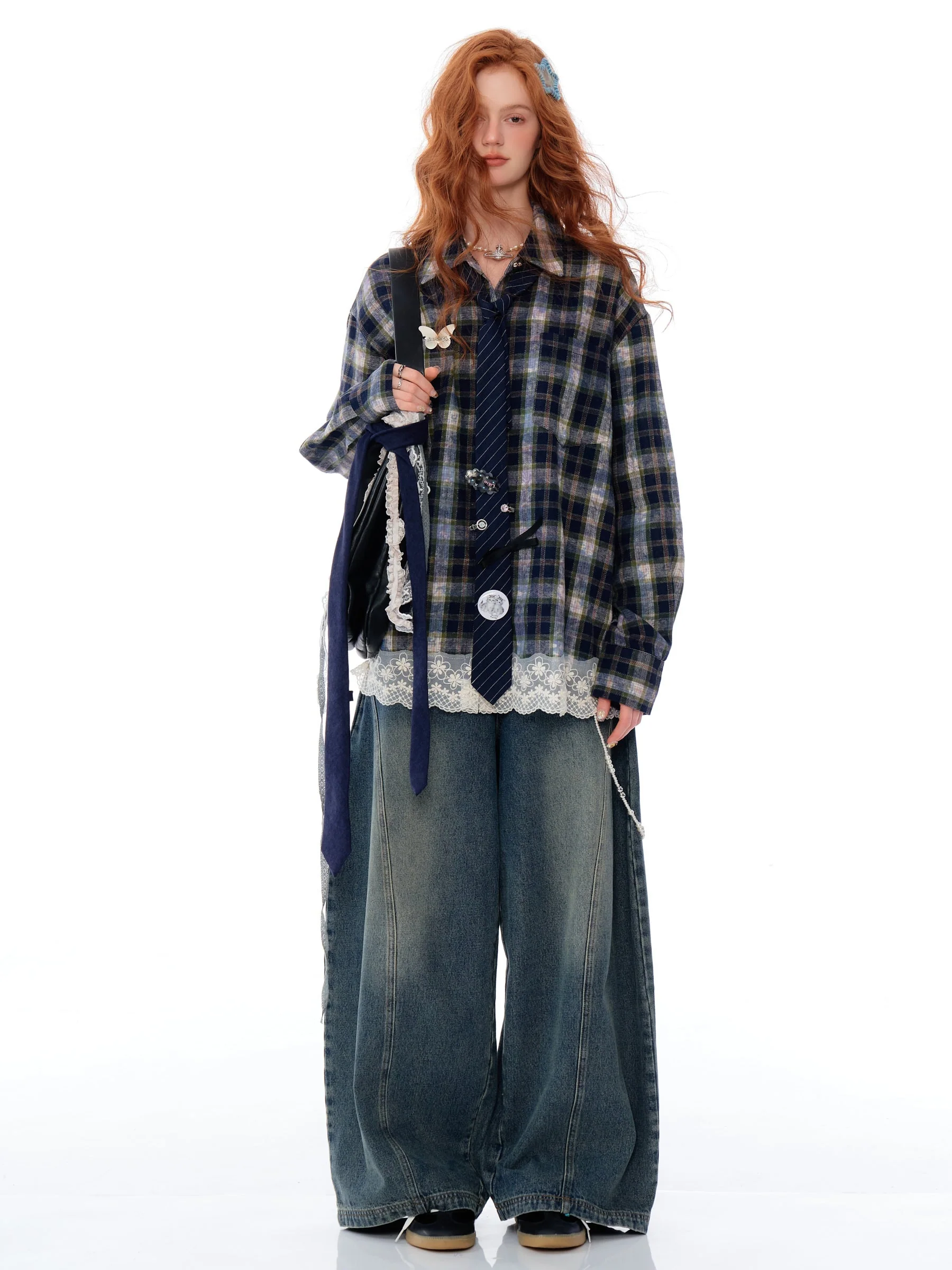 Lace Trim Plaid Button Up - Image 5