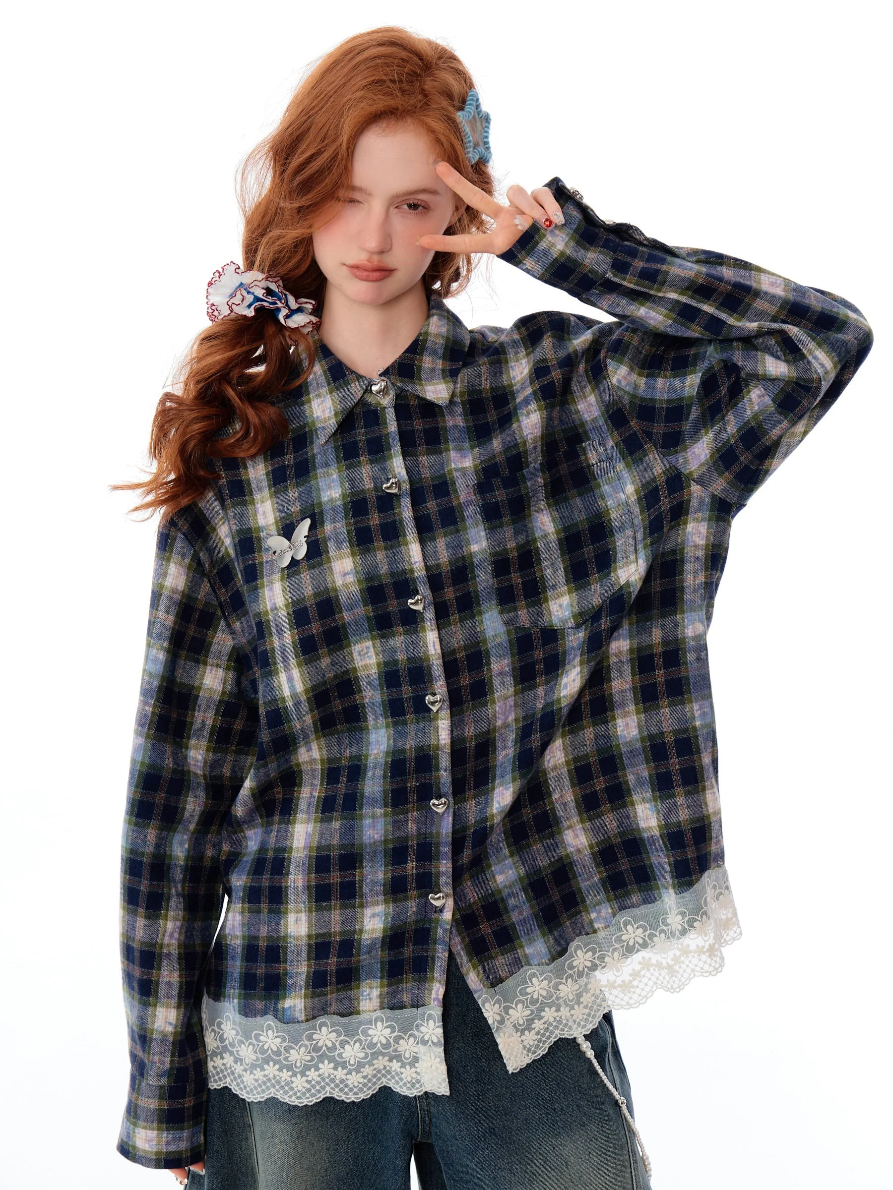 Lace Trim Plaid Button Up - Image 8