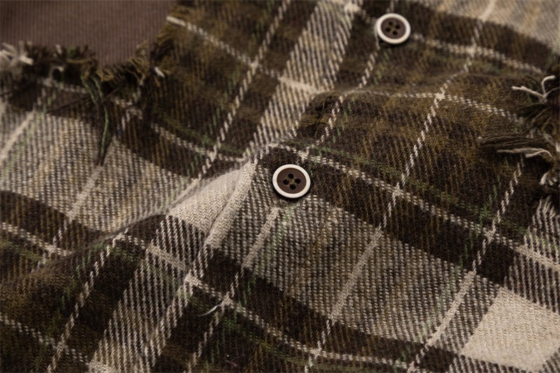 Oversized Distressed Plaid Flannel Shirt with Intentional Patches - Image 11