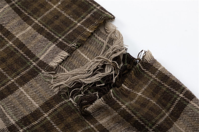 Oversized Distressed Plaid Flannel Shirt with Intentional Patches - Image 14