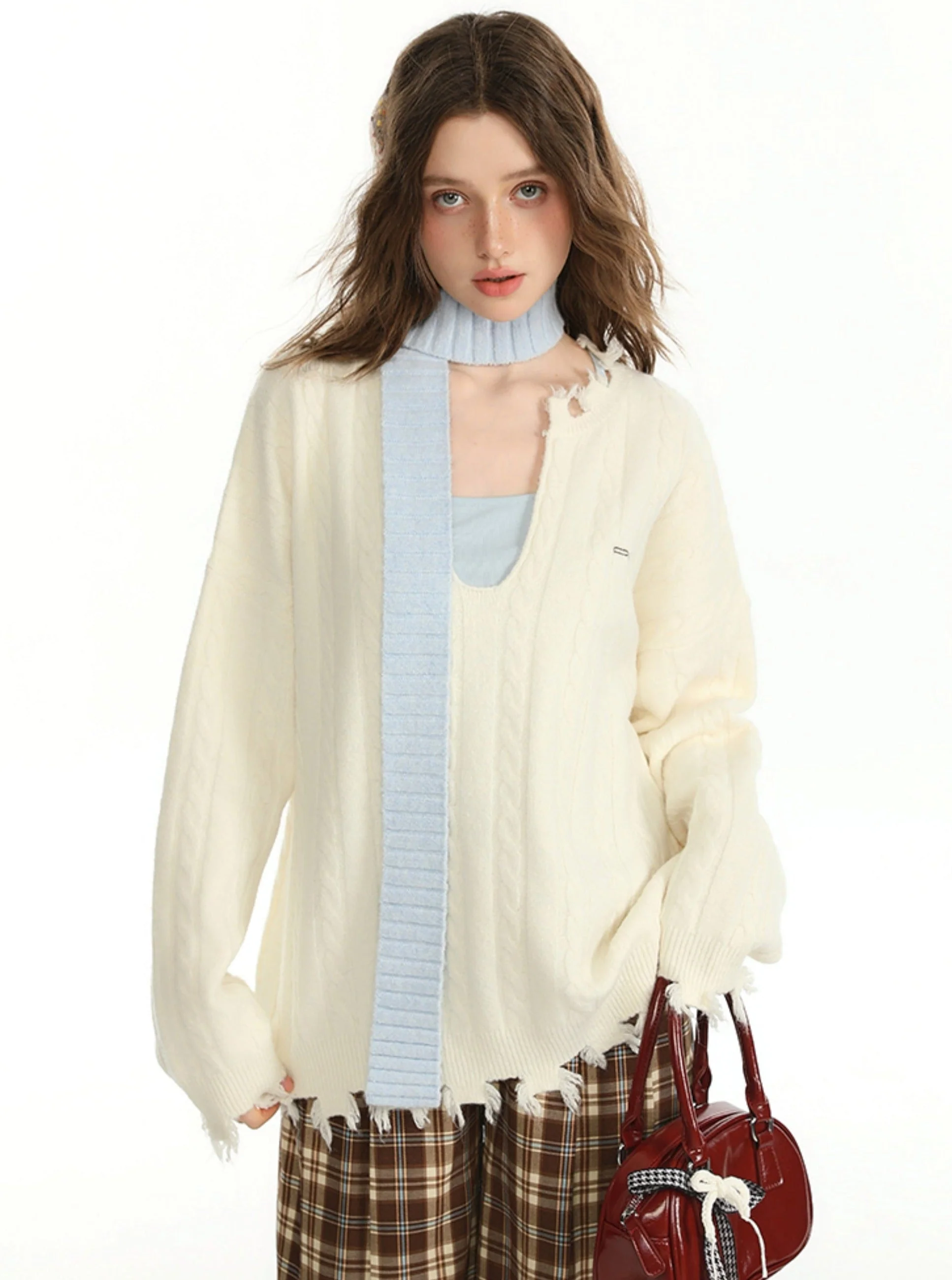 Autumn Solid Color Sweater And Inner Vest Set - Image 11