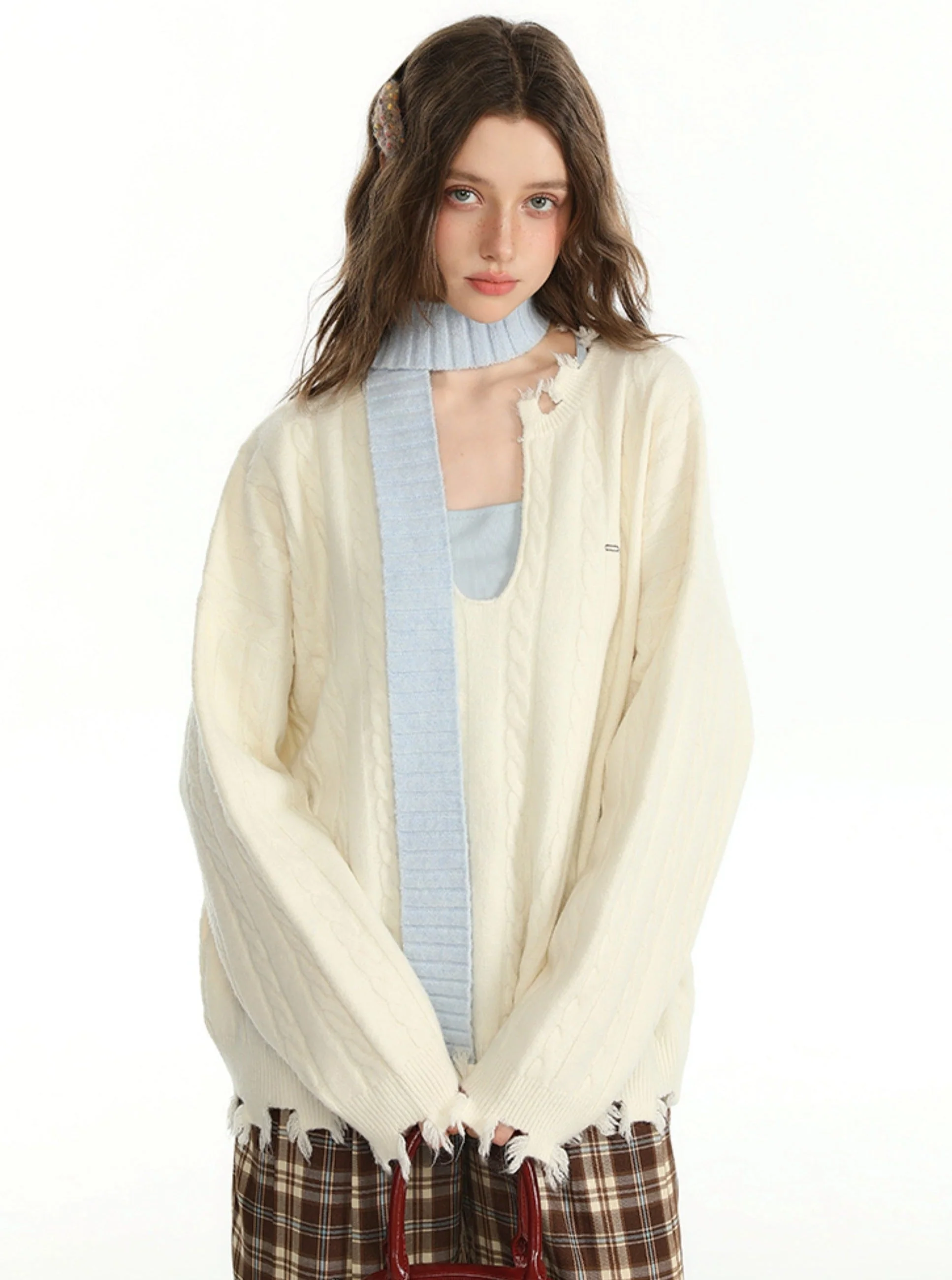 Autumn Solid Color Sweater And Inner Vest Set - Image 12