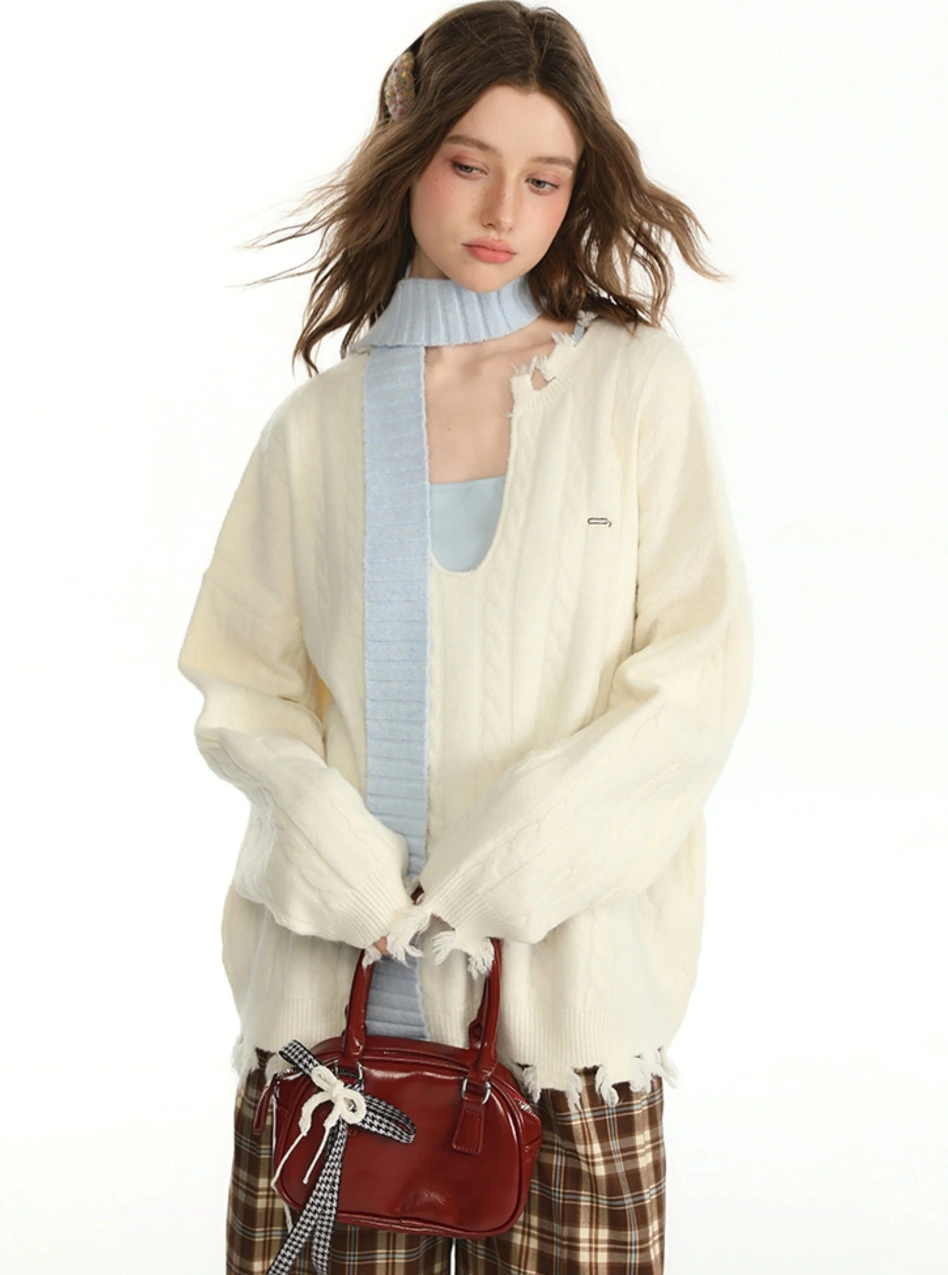 Autumn Solid Color Sweater And Inner Vest Set - Image 13