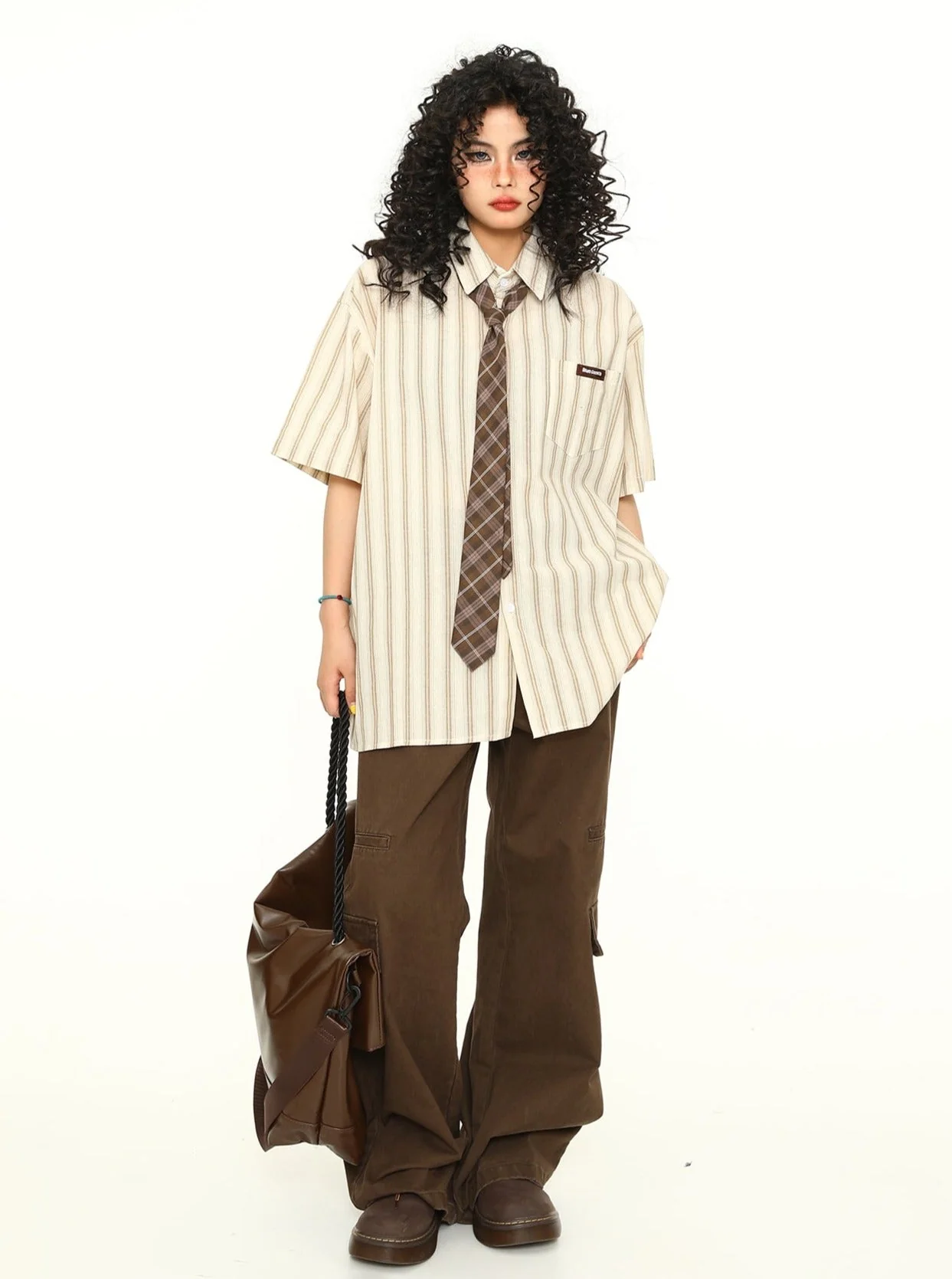 Preppy Striped Button-Up Short Sleeved Shirt - Image 4