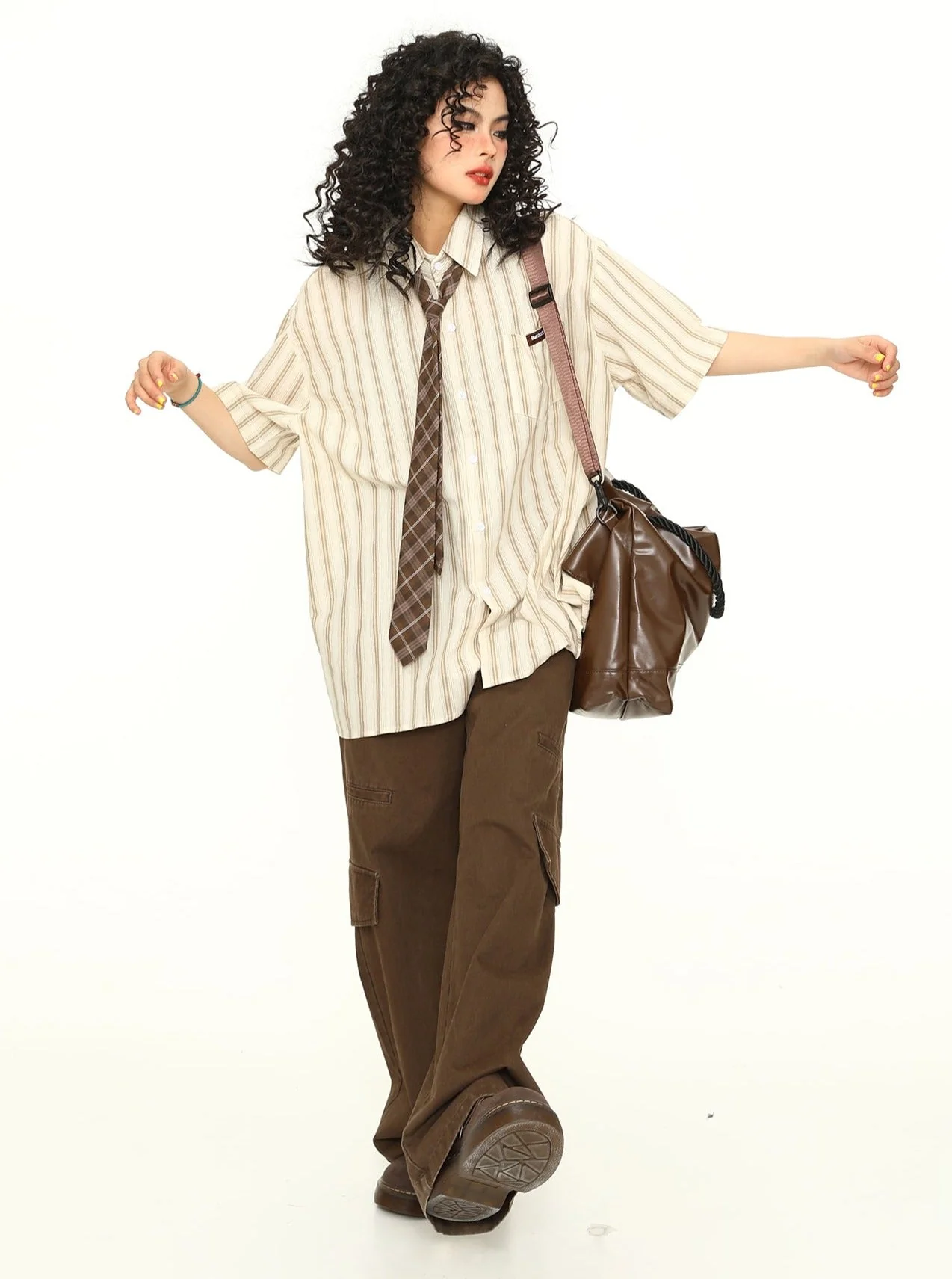 Preppy Striped Button-Up Short Sleeved Shirt - Image 6