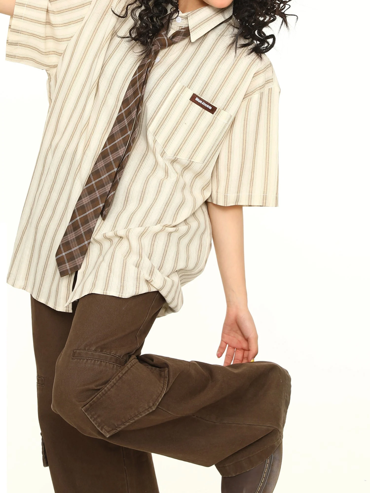 Preppy Striped Button-Up Short Sleeved Shirt - Image 7