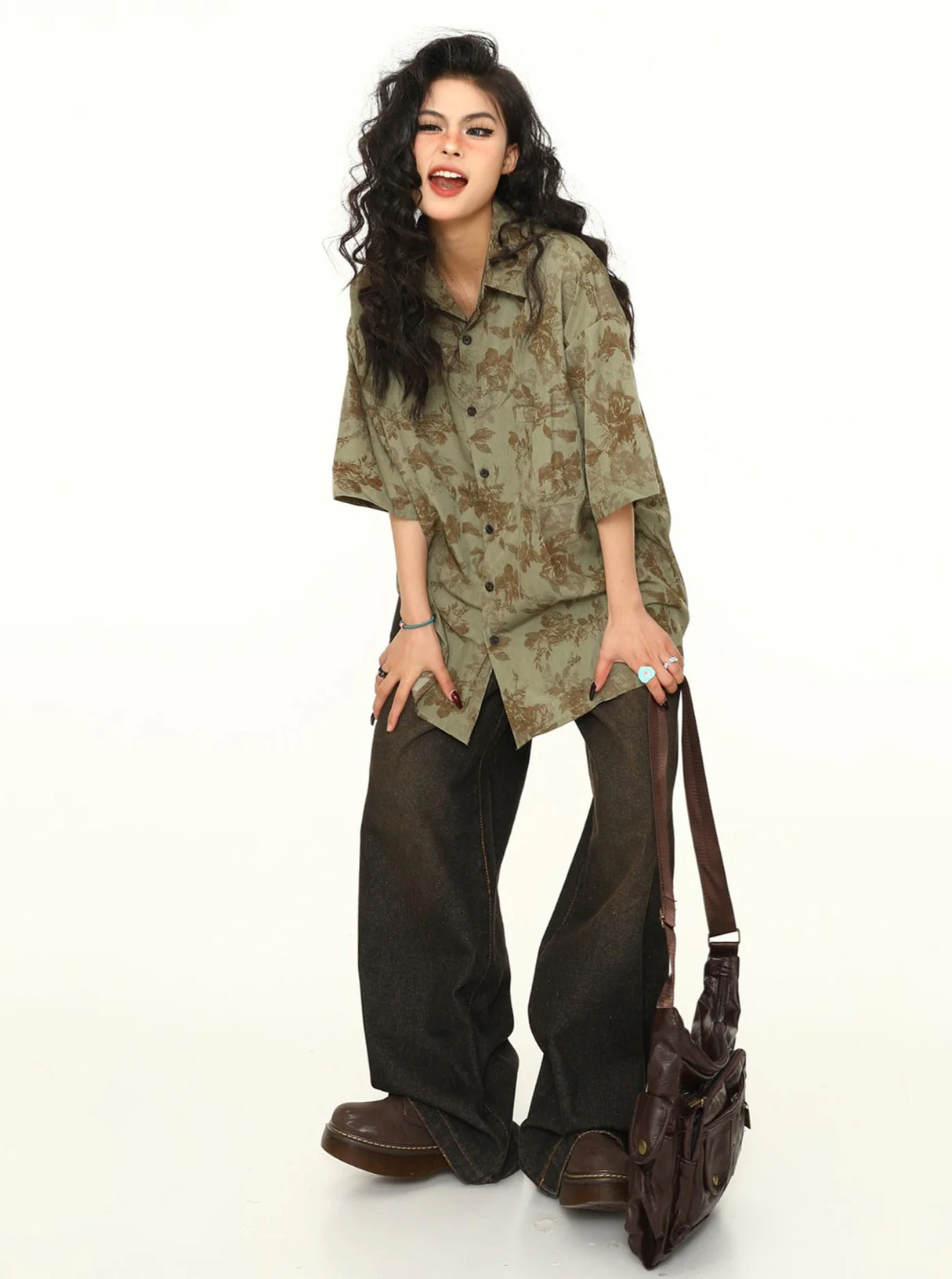 Oversized Floral Print Button-Down Shirt - Image 10