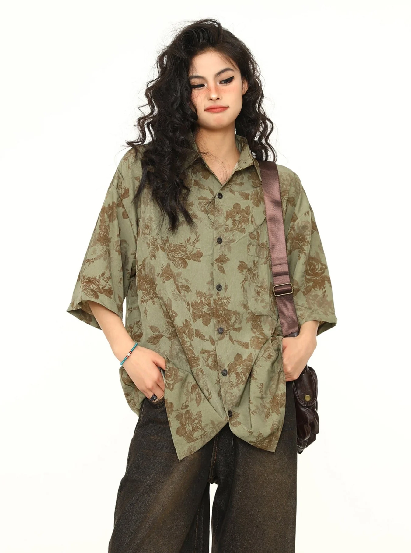 Oversized Floral Print Button-Down Shirt - Image 5
