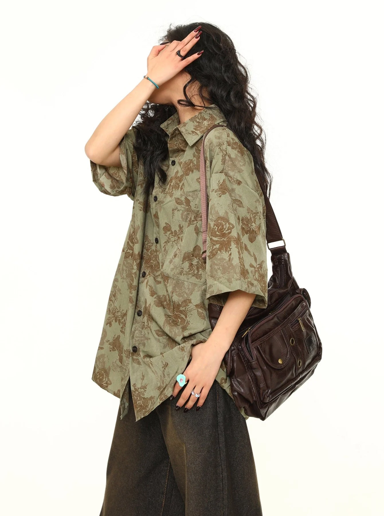 Oversized Floral Print Button-Down Shirt - Image 7