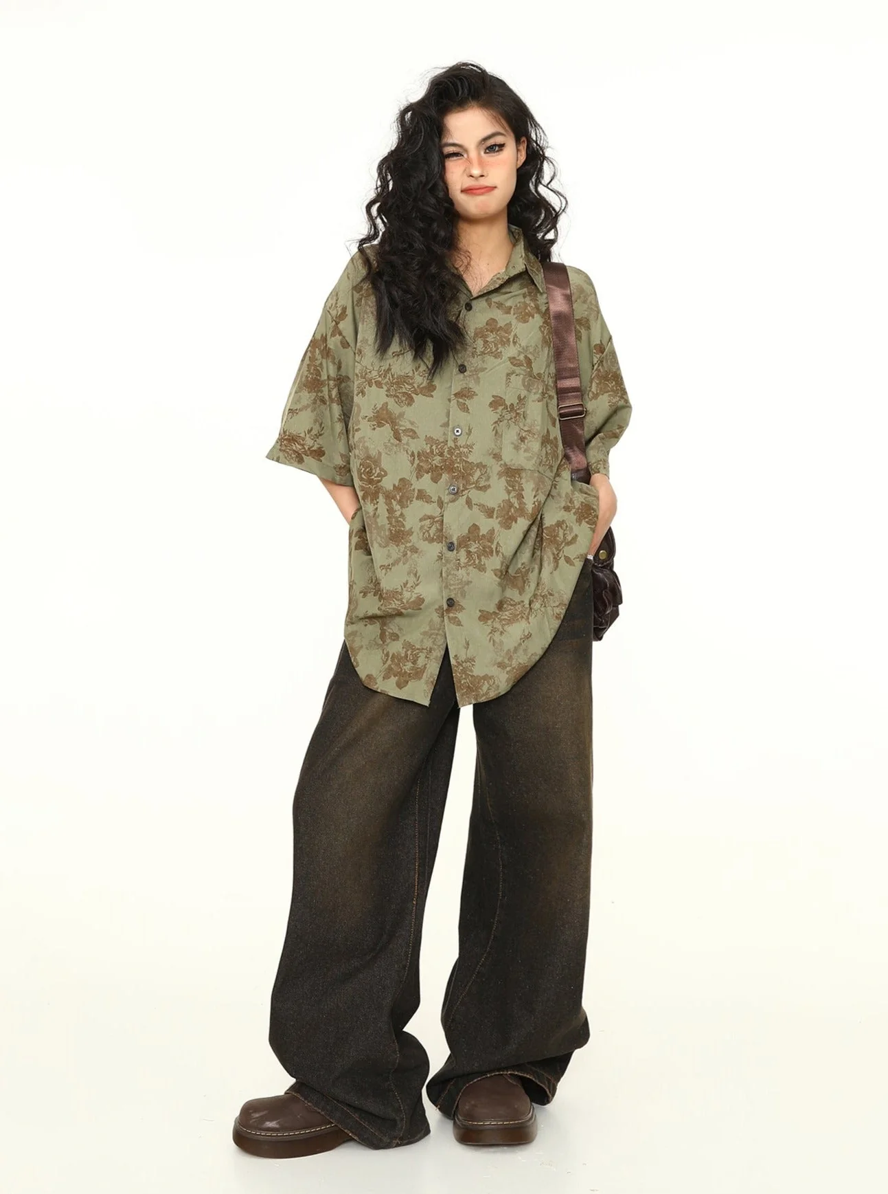 Oversized Floral Print Button-Down Shirt - Image 8