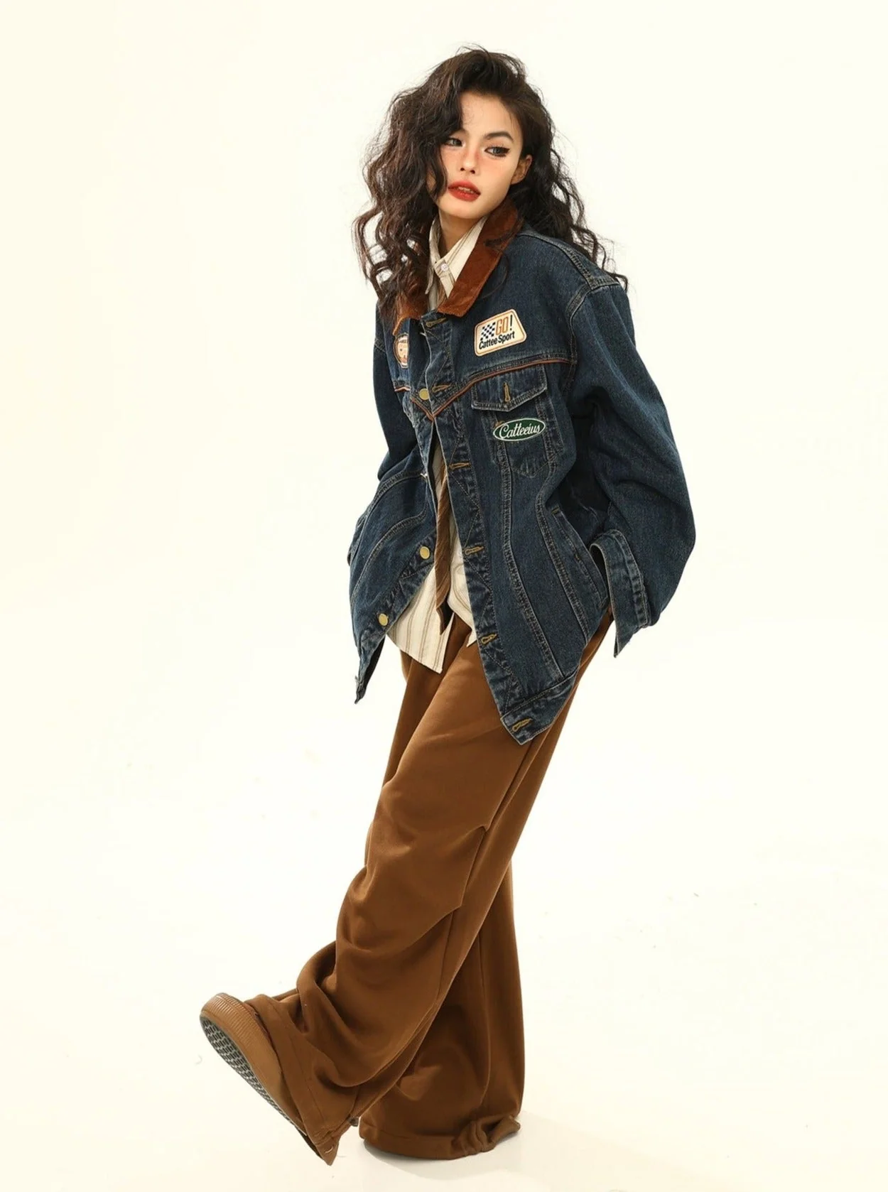 Racing Patch Denim Jacket with Corduroy Collar - Image 10