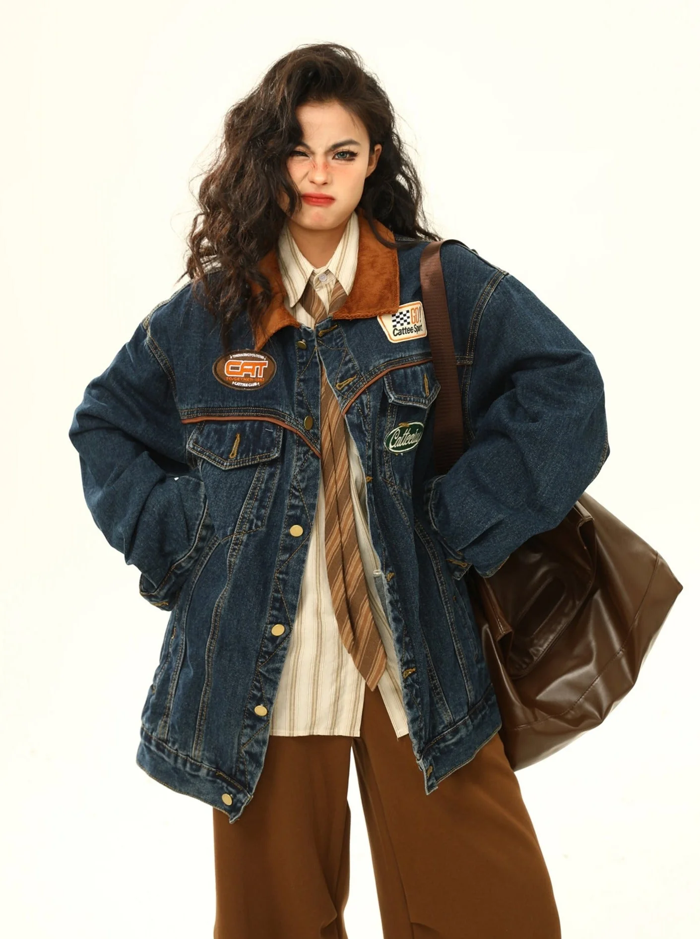 Racing Patch Denim Jacket with Corduroy Collar - Image 6