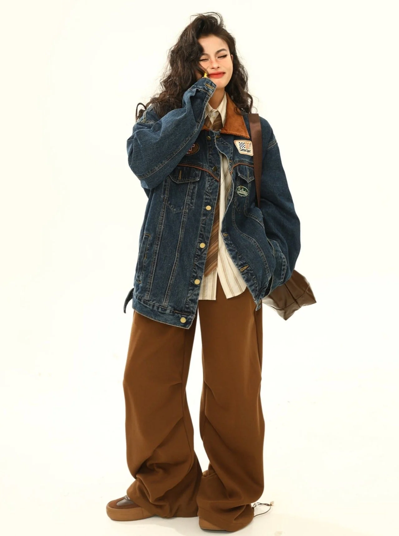 Racing Patch Denim Jacket with Corduroy Collar - Image 9