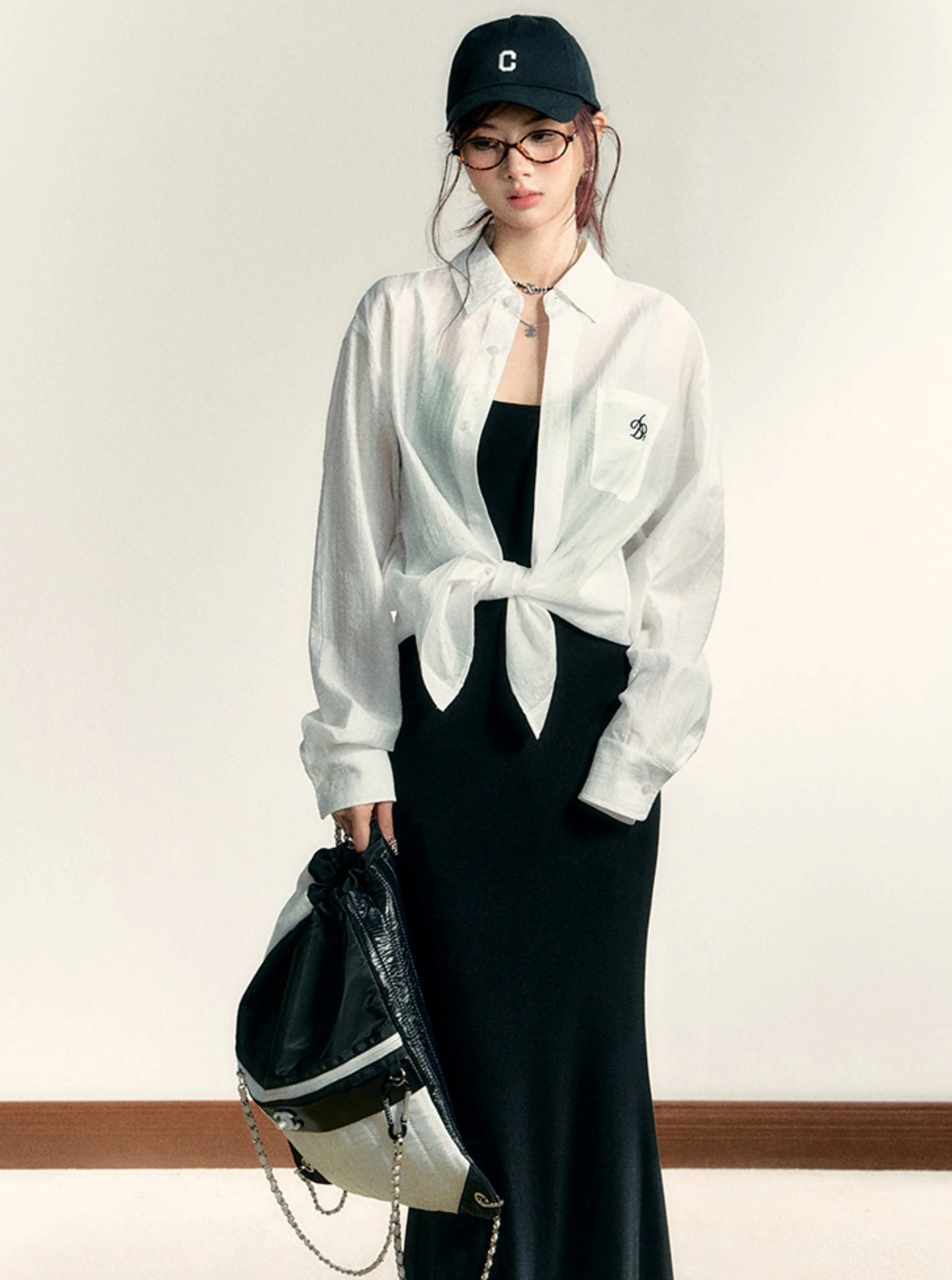 Classic White Long Sleeve Button-Down Shirt: Crisp Cotton Collared Blouse with Embroidered Logo - Image 10