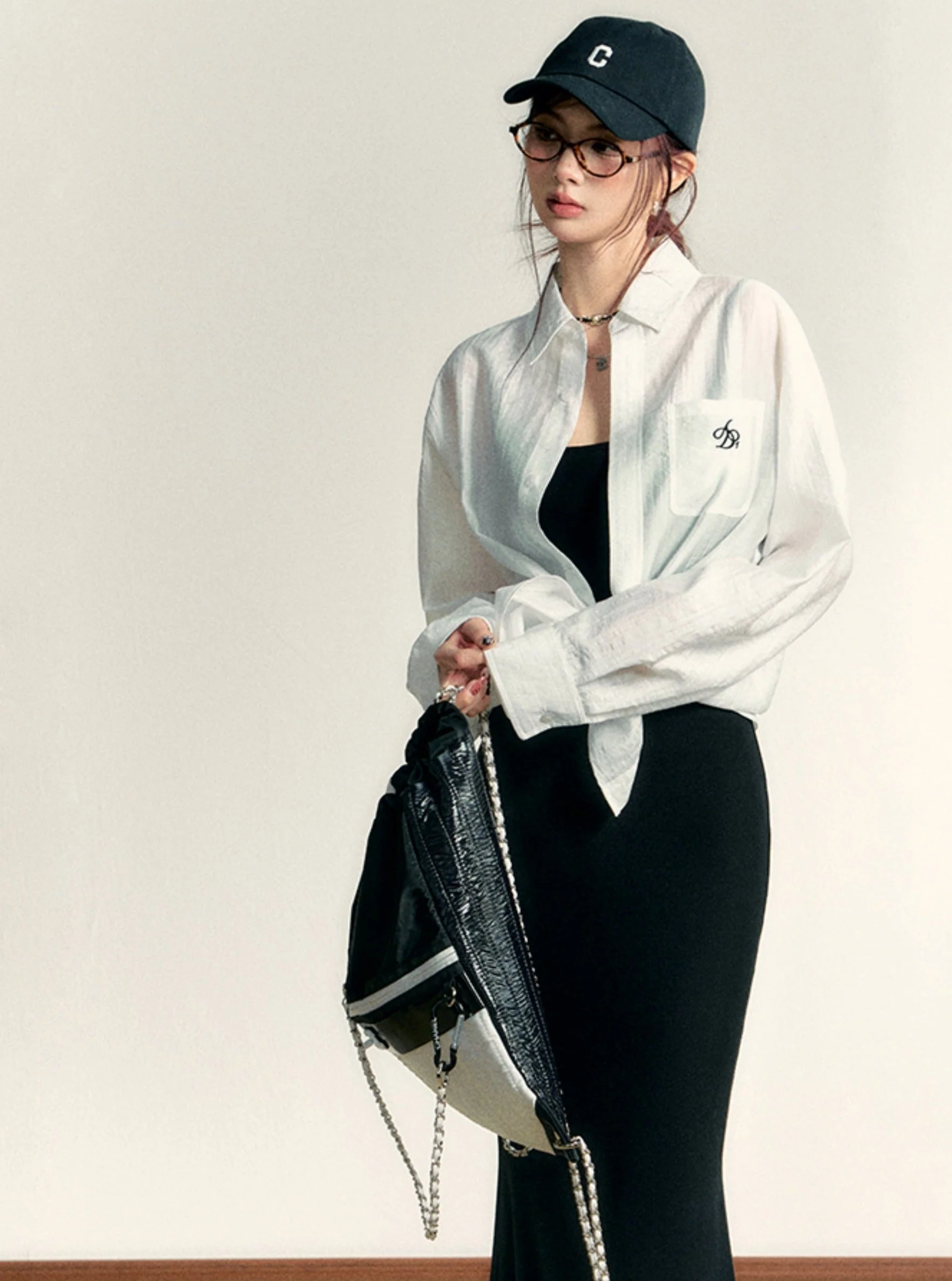 Classic White Long Sleeve Button-Down Shirt: Crisp Cotton Collared Blouse with Embroidered Logo - Image 11