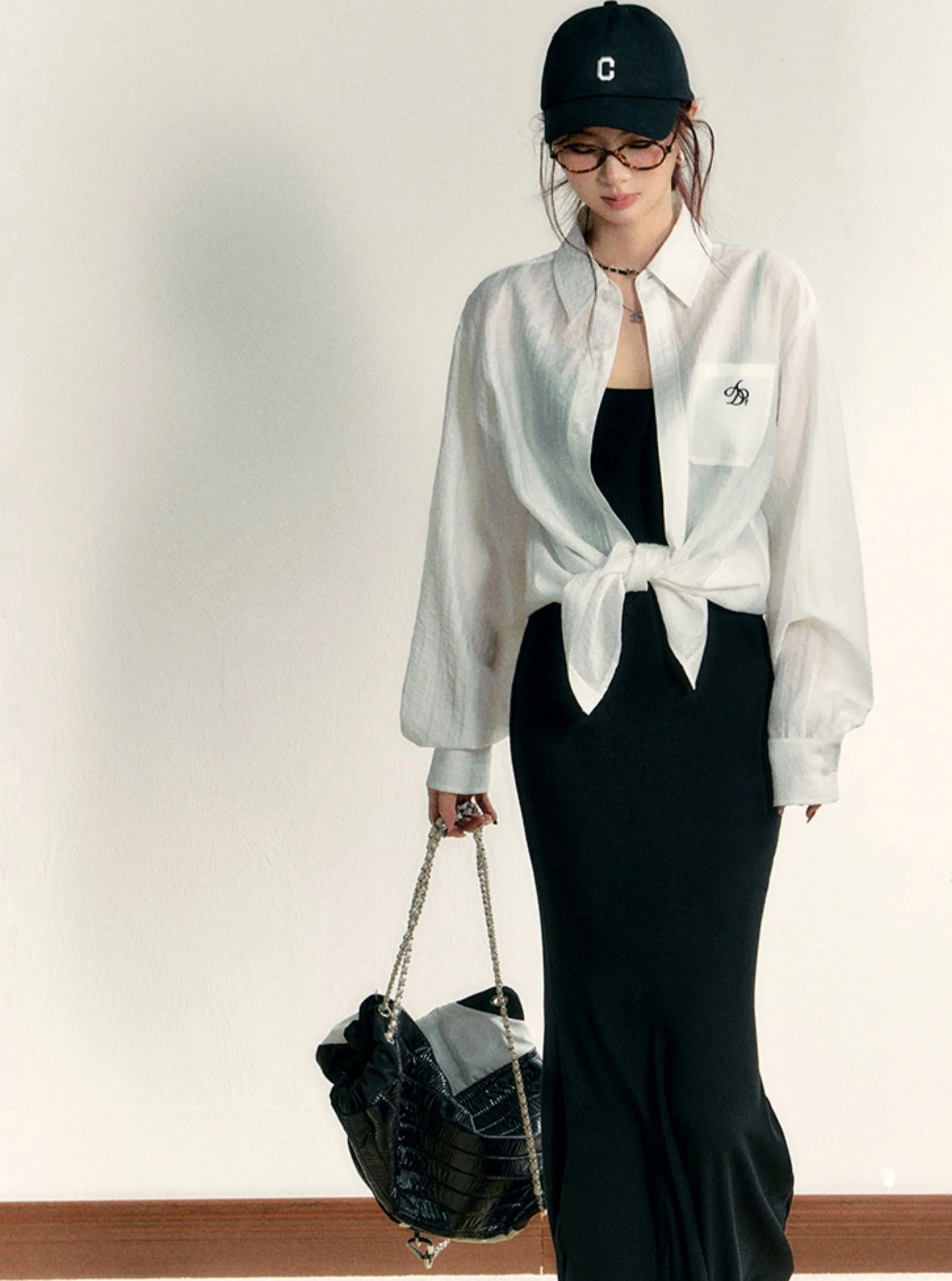 Classic White Long Sleeve Button-Down Shirt: Crisp Cotton Collared Blouse with Embroidered Logo - Image 12
