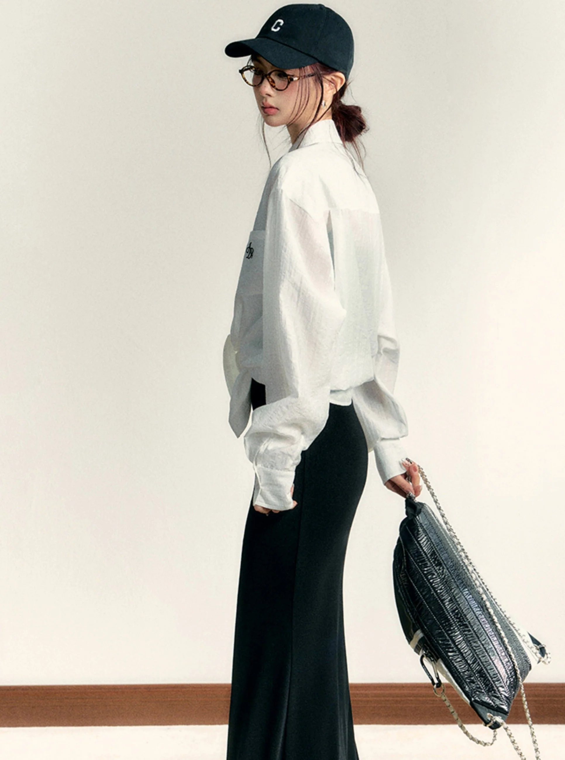Classic White Long Sleeve Button-Down Shirt: Crisp Cotton Collared Blouse with Embroidered Logo - Image 13