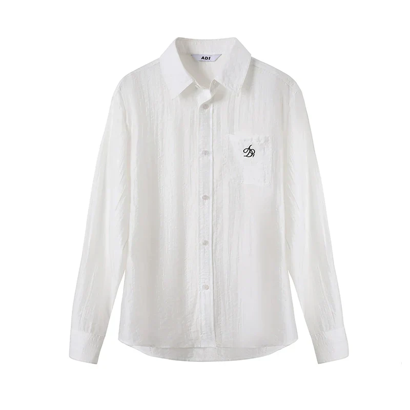 Classic White Long Sleeve Button-Down Shirt: Crisp Cotton Collared Blouse with Embroidered Logo - Image 18