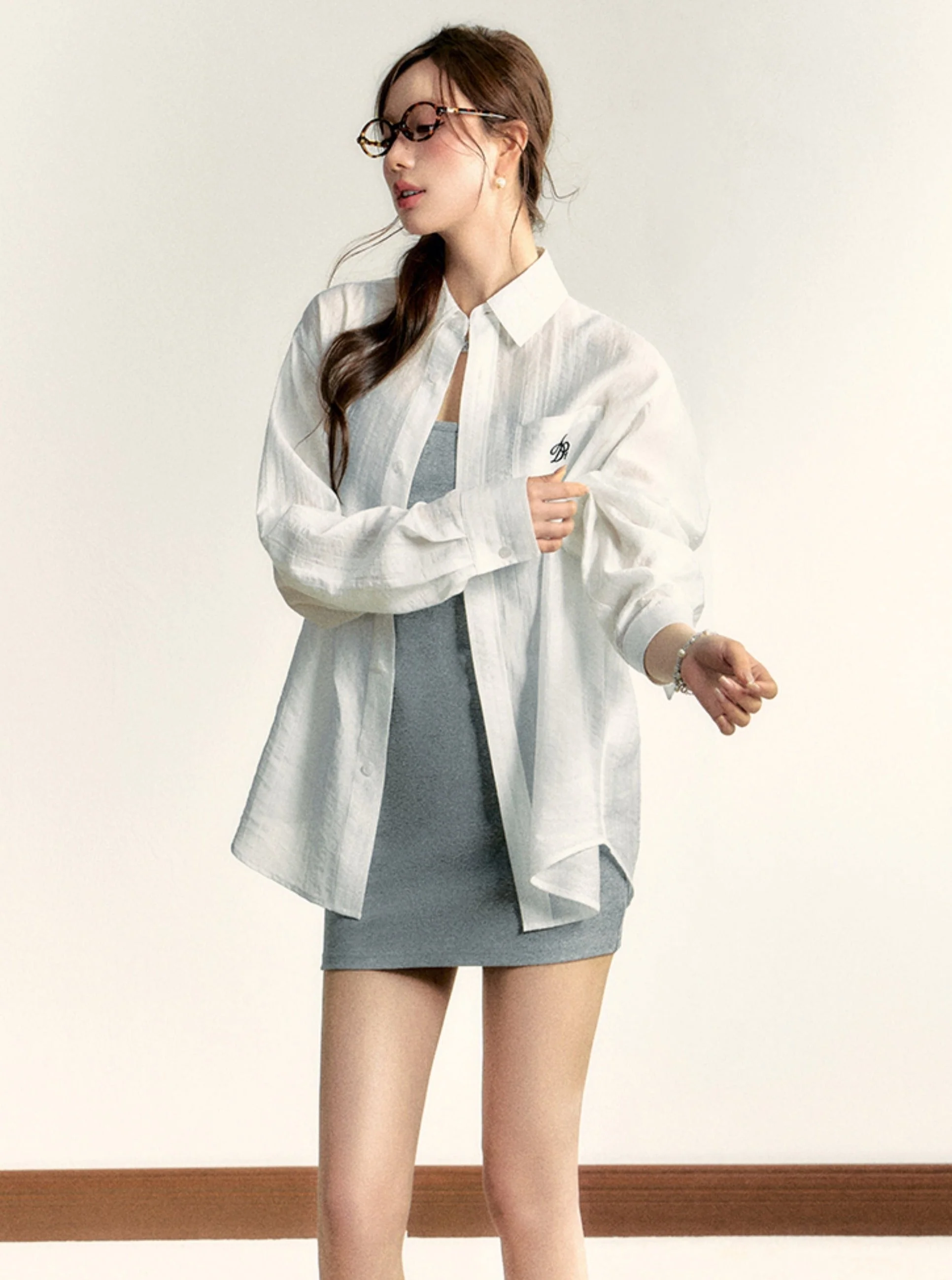 Classic White Long Sleeve Button-Down Shirt: Crisp Cotton Collared Blouse with Embroidered Logo - Image 7
