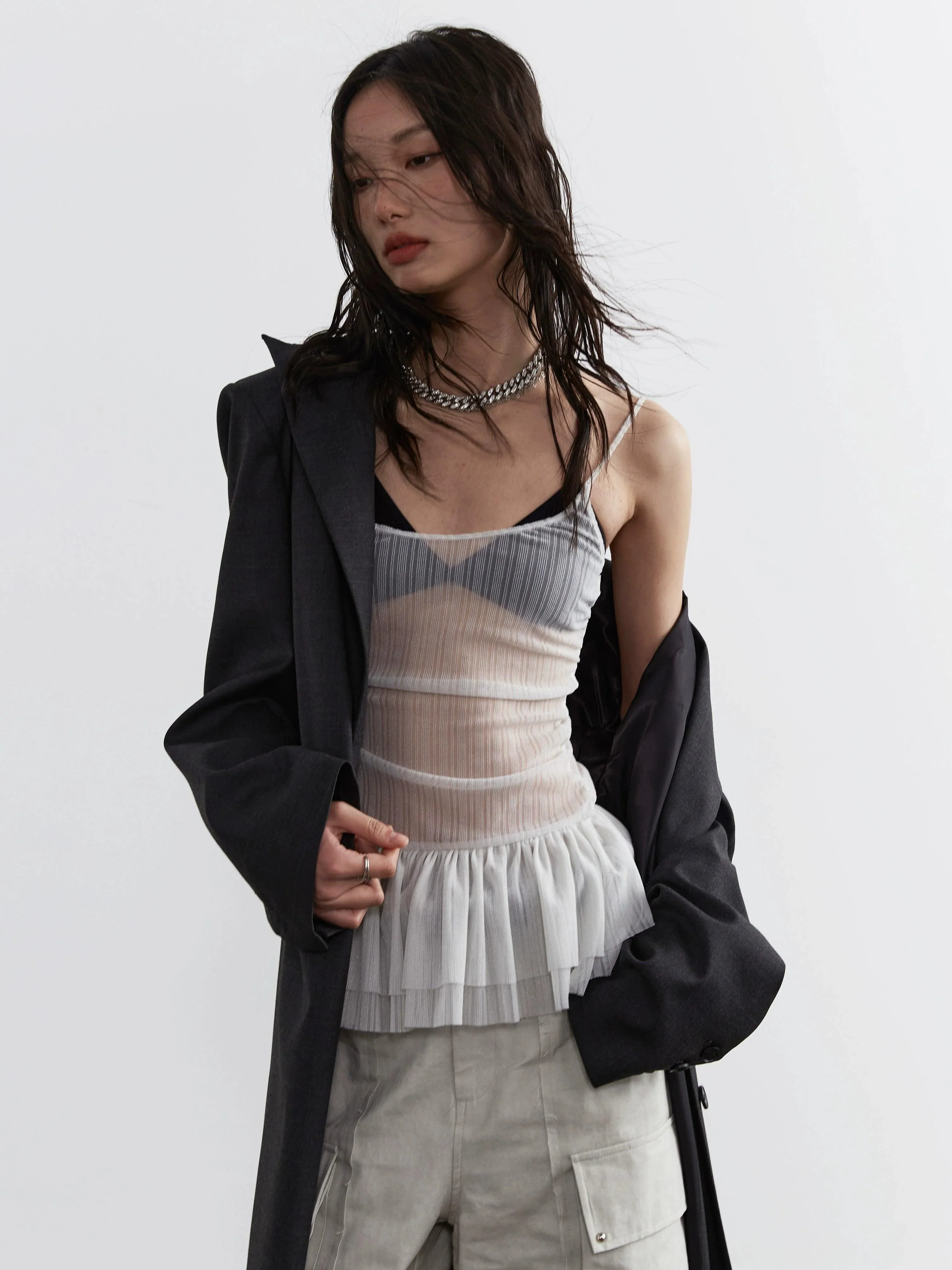 Jnylon Studio Sheer Pleated Corset Top - Women'S White Mesh Ruched Bustier With Tulle Skirt - Image 5