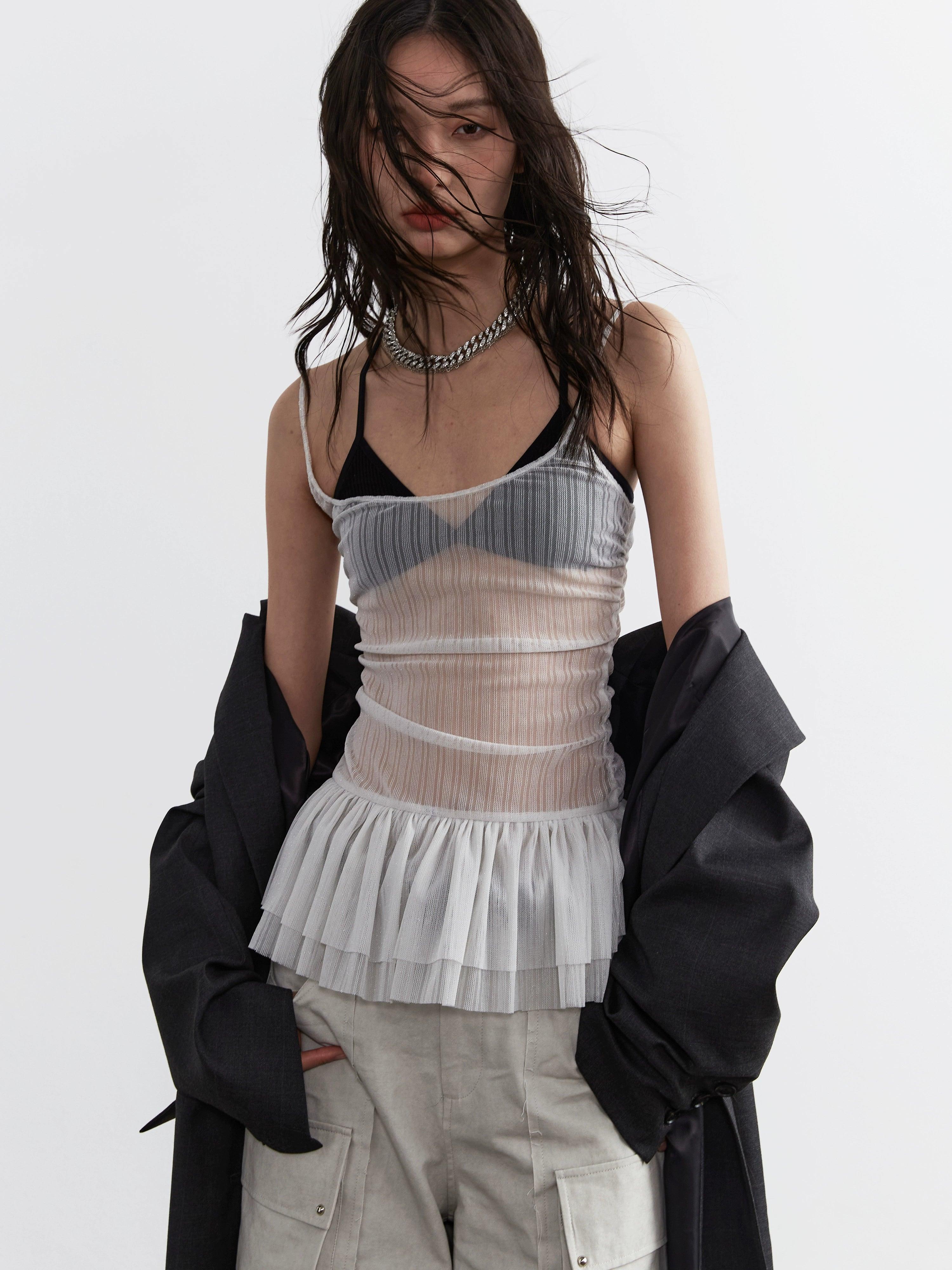 Jnylon Studio Sheer Pleated Corset Top - Women'S White Mesh Ruched Bustier With Tulle Skirt - Image 7