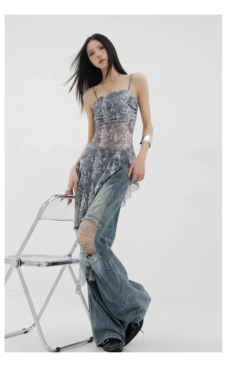 Black Asymmetric Ribbon Strap Tank Top With Ruffle Edge Design - Image 38