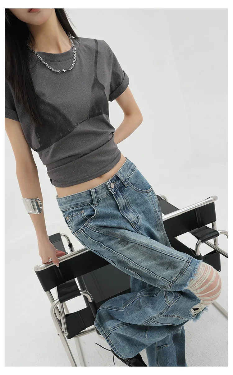 Vintage Distressed And Dirt-Dyed Patchwork Wide-Leg Jeans - Image 15