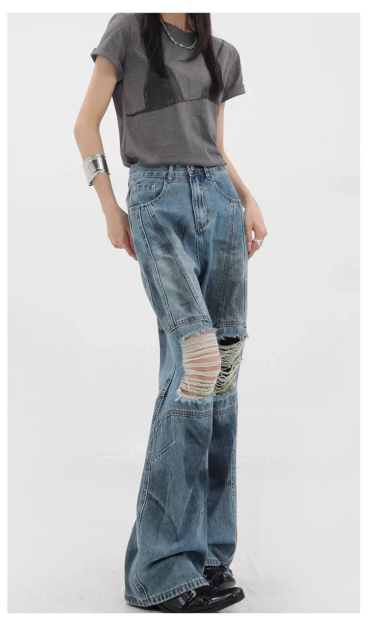 Vintage Distressed And Dirt-Dyed Patchwork Wide-Leg Jeans - Image 19