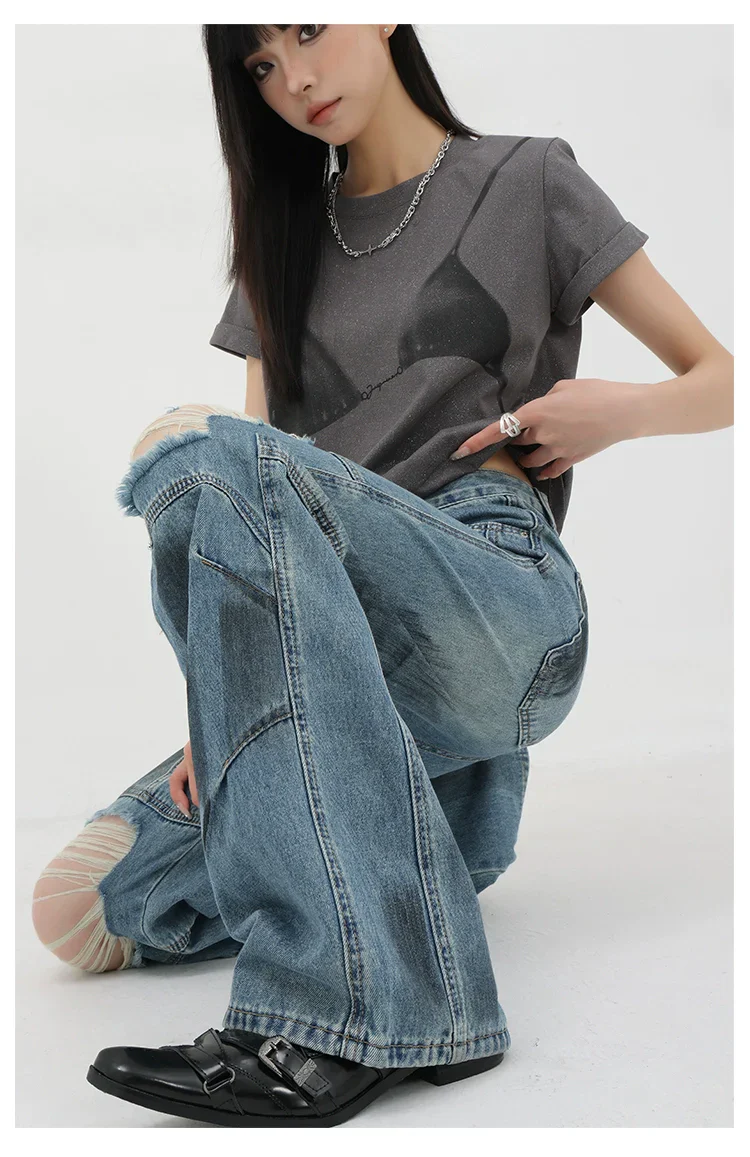 Vintage Distressed And Dirt-Dyed Patchwork Wide-Leg Jeans - Image 23