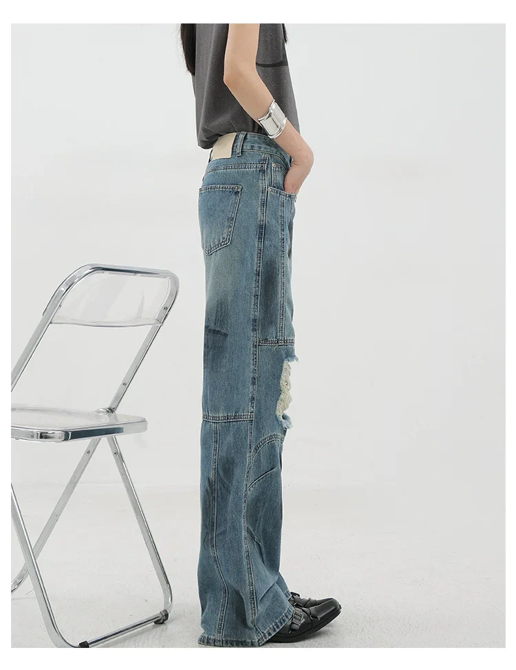Vintage Distressed And Dirt-Dyed Patchwork Wide-Leg Jeans - Image 25