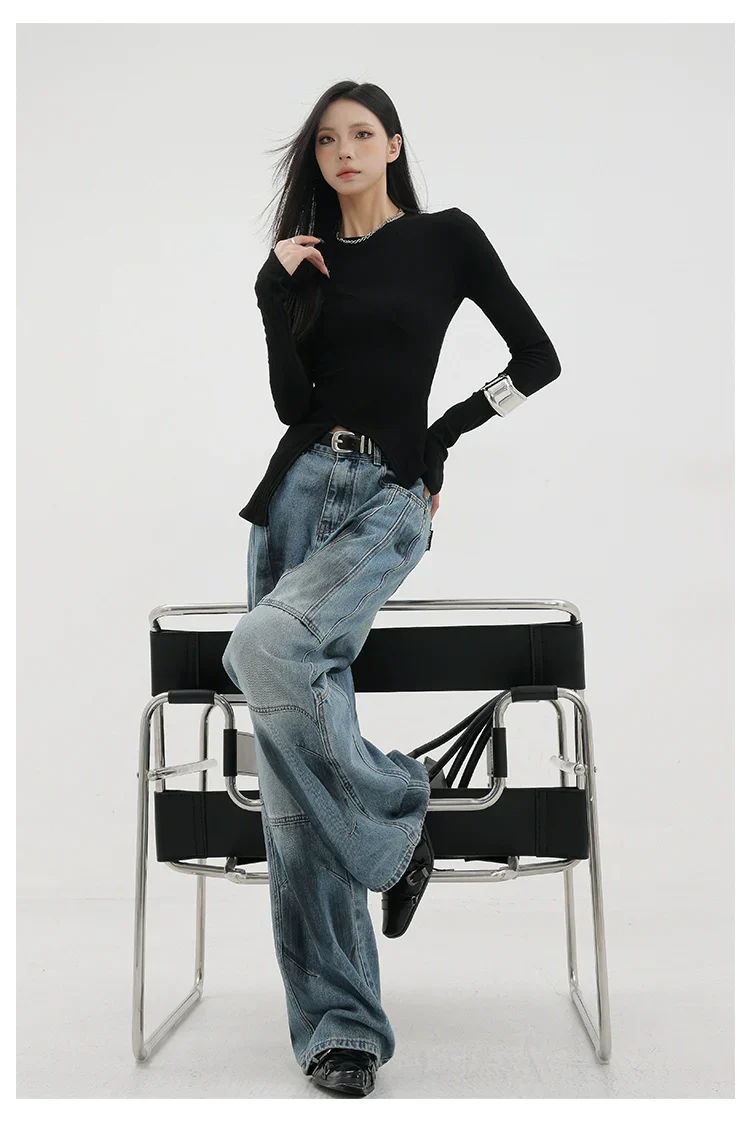 Vintage Distressed And Dirt-Dyed Patchwork Wide-Leg Jeans - Image 26