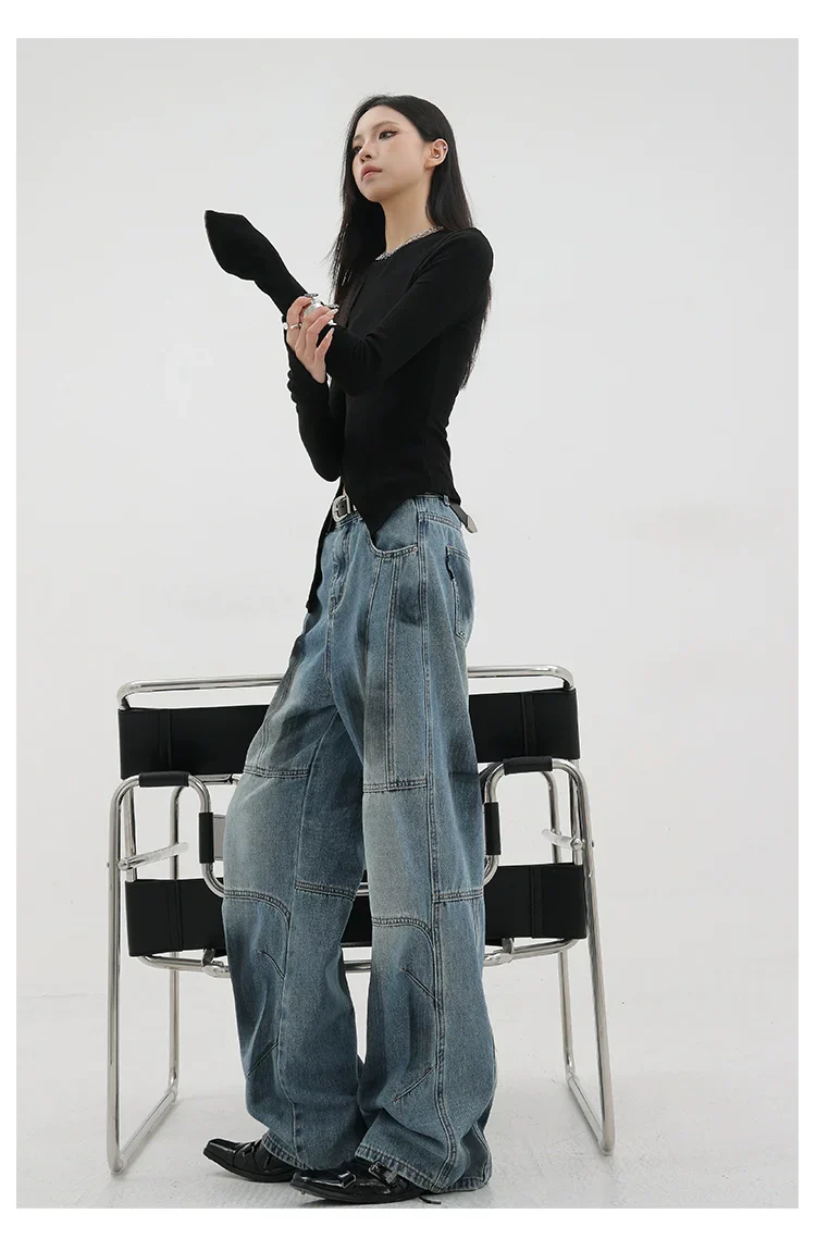 Vintage Distressed And Dirt-Dyed Patchwork Wide-Leg Jeans - Image 27