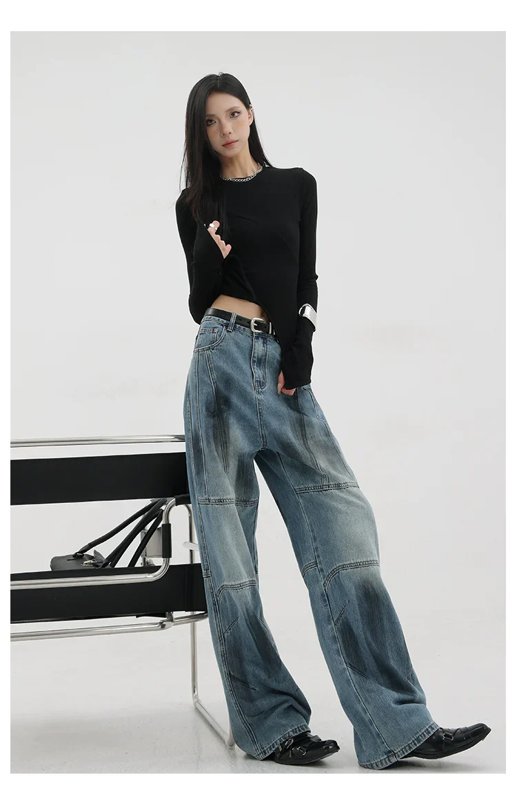 Vintage Distressed And Dirt-Dyed Patchwork Wide-Leg Jeans - Image 28