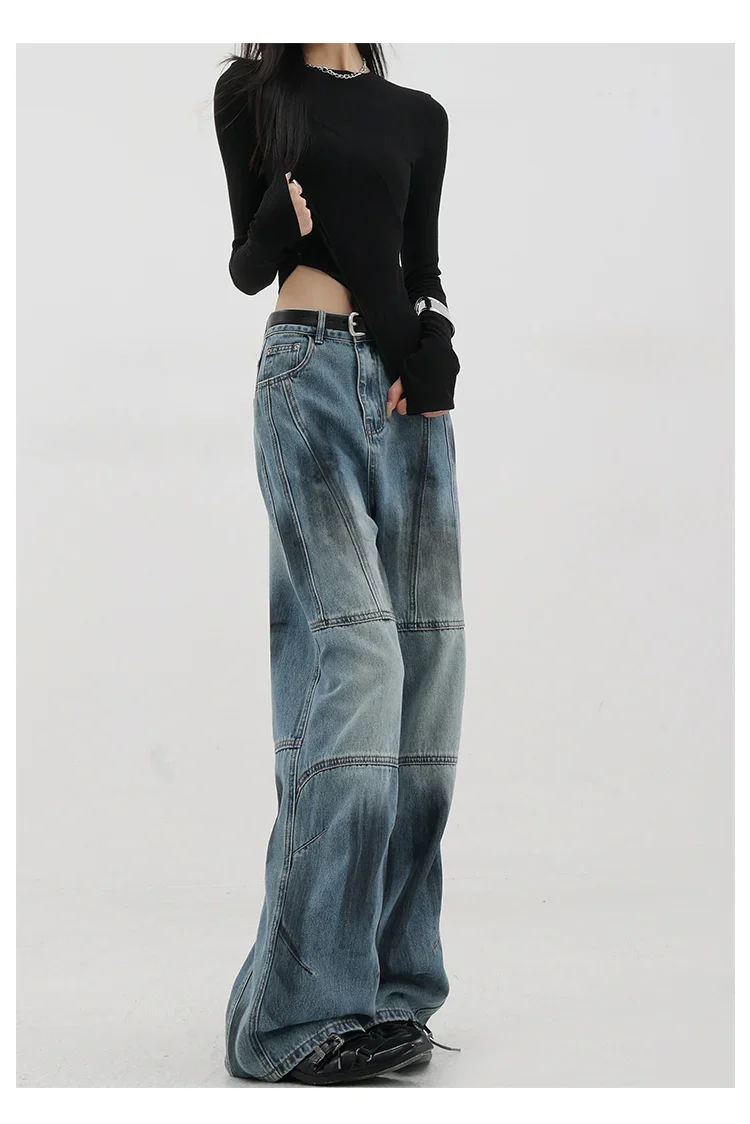 Vintage Distressed And Dirt-Dyed Patchwork Wide-Leg Jeans - Image 29