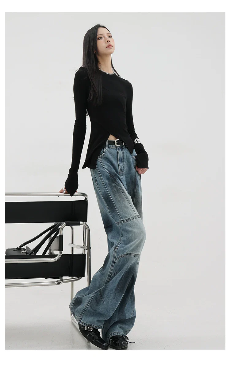Vintage Distressed And Dirt-Dyed Patchwork Wide-Leg Jeans - Image 30