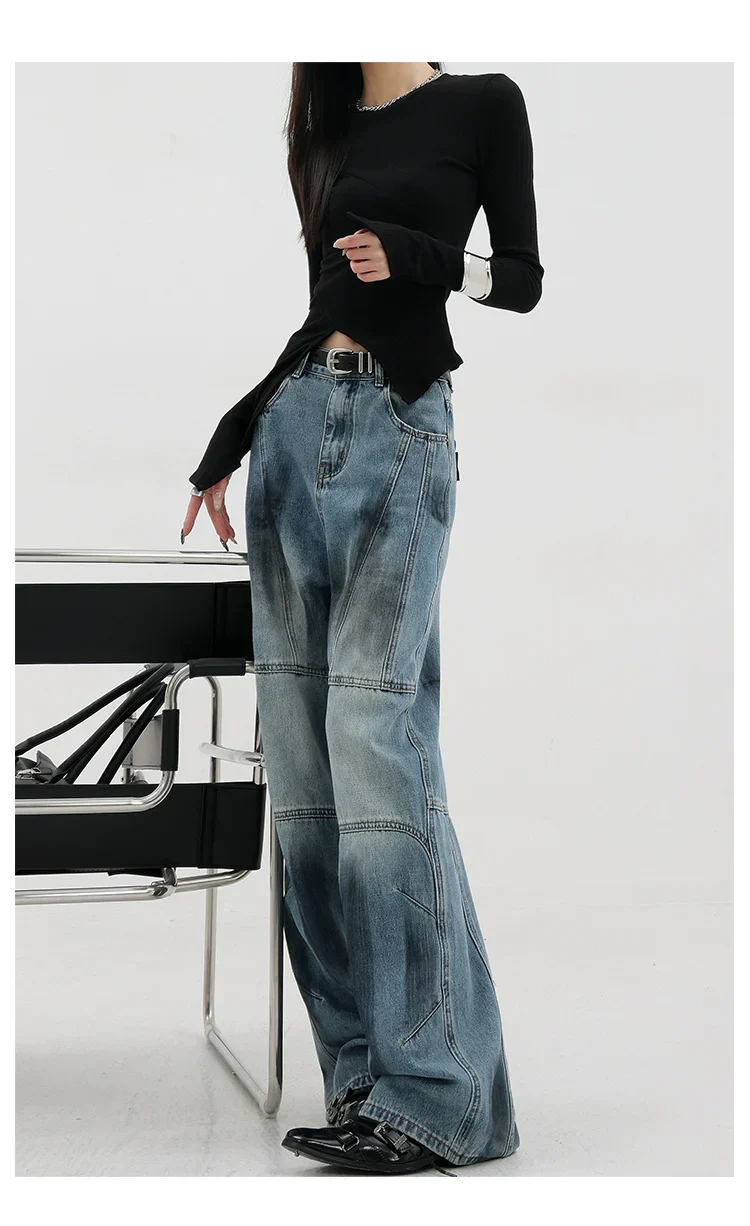 Vintage Distressed And Dirt-Dyed Patchwork Wide-Leg Jeans - Image 31